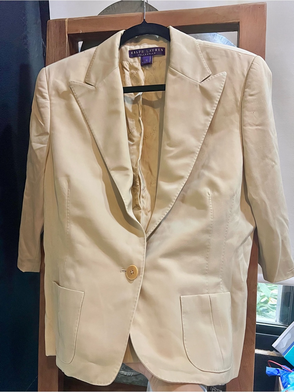 Ralph Lauren Collection 100% Wool Cream Blazer Women’s Size 14 Made in USA